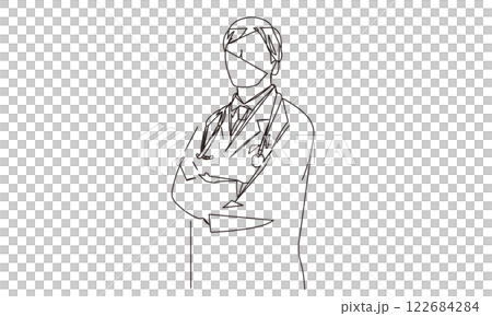 医療従事者のスタイリッシュな線画イラスト 122684284