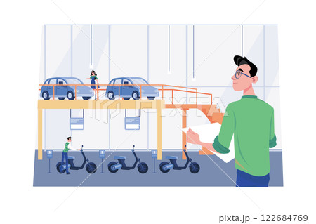 Electronic Vehicle Center Illustration concept. A flat illustration isolated on white background 122684769