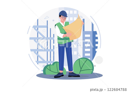 Builder Looking Architectural Plan Of The Project Builder Looking Architectural Plan Of The Project 122684788