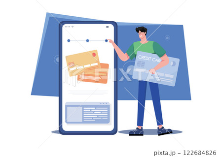 Man Holding Credit Card Illustration concept. A flat illustration isolated on white background 122684826