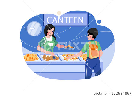 Boy Collecting Food From School Food Canteen Boy Collecting Food From School Food Canteen 122684867