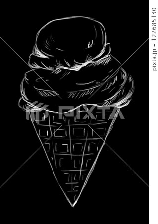 Pencil Graphic Illustration Waffle Cone with Two Ice Cream Scoops, Graphic Clipart for Menu Design, Interior, Exterior, Print and Textile Pencil Graphic Illustration Waffle Cone with Two Ice Cream Scoops, Graphic Clipart for Menu Design, Interior, Exterior, Print and Textile 122685130