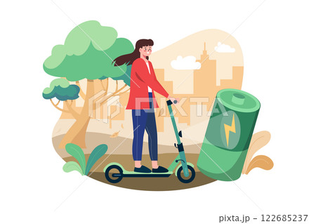 Woman Riding Electronic Vehicle Scooter 122685237