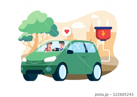 Couple Riding Electric Car Illustration concept on white background 122685243