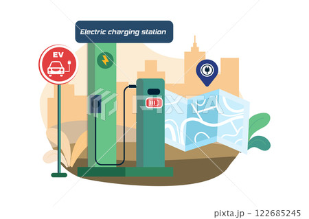 Electric Charging Station Location Illustration concept on white background Electric Charging Station Location Illustration concept on white background 122685245