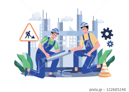 Construction Worker Working On The Construction Project 122685248