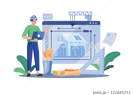 Man Contractor Working On Laptop Illustration concept on white background Man Contractor Working On Laptop Illustration concept on white background 122685251