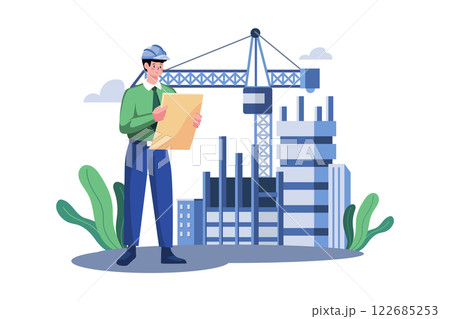 Builder Looking Architectural Plan Of The Project Builder Looking Architectural Plan Of The Project 122685253