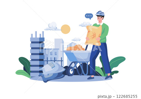 Construction Worker Holding Cement Bag Construction Worker Holding Cement Bag 122685255