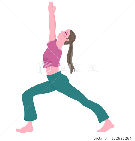 ヨガの英雄のポーズ1をとる女性 ヨガの英雄のポーズ1をとる女性 122685264