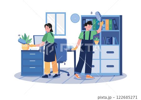 Worker Cleaning The Office With A Feather Brush 122685271