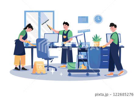Cleaning Team With Professional Equipment Cleaning Office 122685276