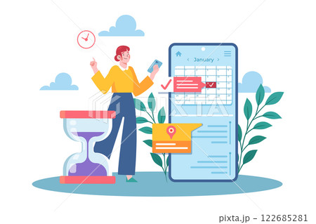 Girl Checking Her Meeting Schedule On A Mobile App 122685281