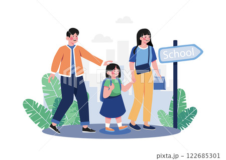 Parents Take Their Children To School 122685301