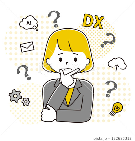 決めポーズ DX化がよく分からない女性のイラスト 決めポーズ DX化がよく分からない女性のイラスト 122685312