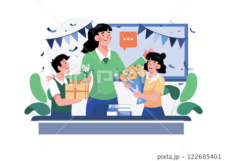 Teacher's Day Illustration concept. A flat illustration isolated on white background 122685401