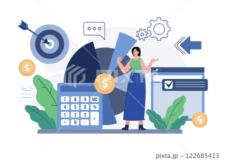 Girl With Finance Management Illustration concept on white background Girl With Finance Management Illustration concept on white background 122685413
