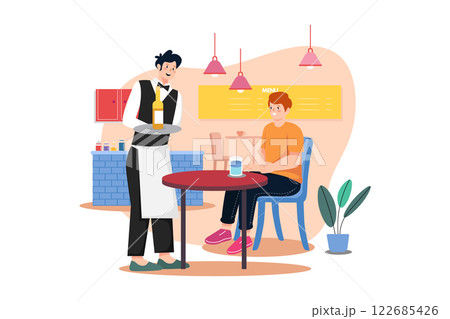 Waiter Bring Bottle To Male Illustration concept on white background Waiter Bring Bottle To Male Illustration concept on white background 122685426