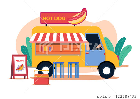 Hot Dog Food Truck Illustration concept on white background 122685433