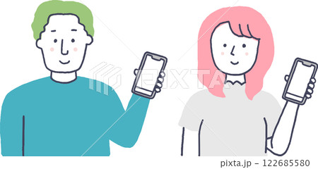 スマホを持っている若い男女 スマホを持っている若い男女 122685580