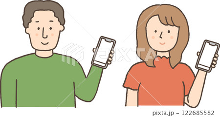 スマホを持っている若い男女 122685582