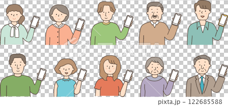 Set of people of various generations holding smartphones 122685588