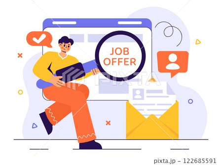 Job Offer Vector Illustration featuring a Businessman, Recruitment Process, Career Opportunities, and Company Vacancy in a Flat Style Background 122685591