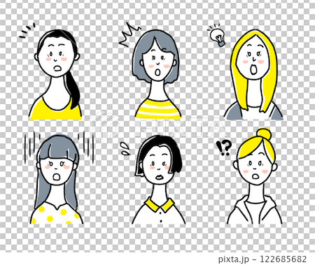 Simple line drawing illustration material set of surprised young woman icon 122685682
