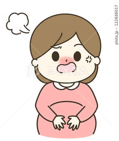 怒っている妊婦さんのゆるかわイラスト 122686017