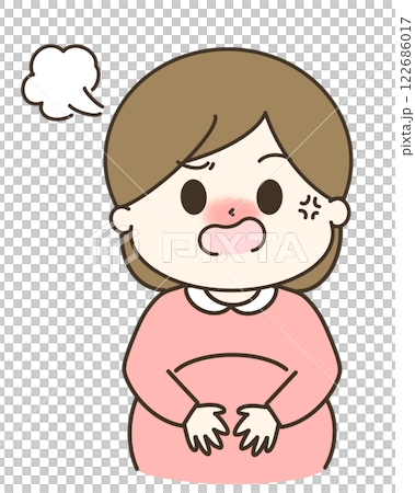 怒っている妊婦さんのゆるかわイラスト 122686017