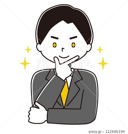 決めポーズ　スーツ姿の男性のイラスト　キラキラ 122686194