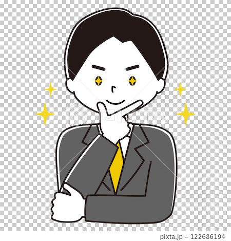 決めポーズ　スーツ姿の男性のイラスト　キラキラ 122686194