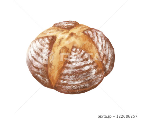 パン・ド・カンパーニュのリアルな水彩イラスト パン・ド・カンパーニュのリアルな水彩イラスト 122686257