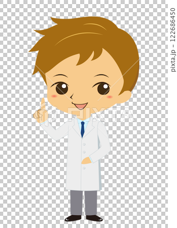 指差しをする白衣を着た男性、医者の全身 指差しをする白衣を着た男性、医者の全身 122686450