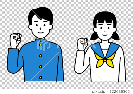 Set of male and female students doing fist pumps Set of male and female students doing fist pumps 122686566