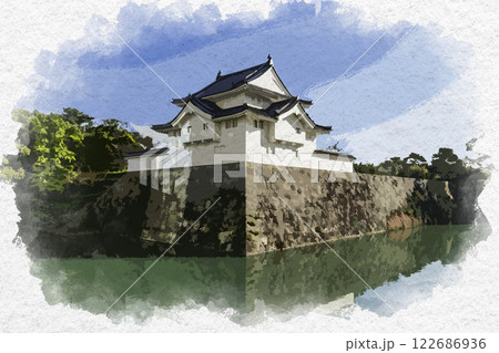 水彩画風 静岡 駿府城 坤櫓 静岡県静岡市 水彩画風 静岡 駿府城 坤櫓 静岡県静岡市 122686936