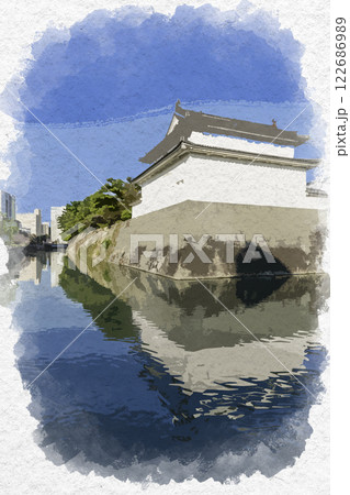 水彩画風 静岡 駿府城 巽櫓 静岡県静岡市 水彩画風 静岡 駿府城 巽櫓 静岡県静岡市 122686989