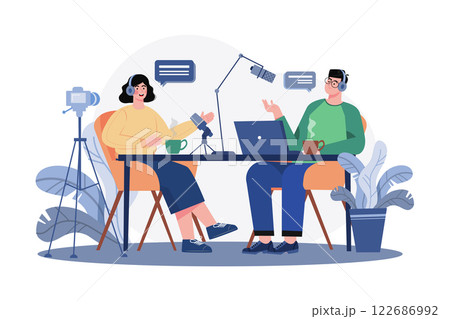 Podcast Interview Illustration concept on white background Podcast Interview Illustration concept on white background 122686992