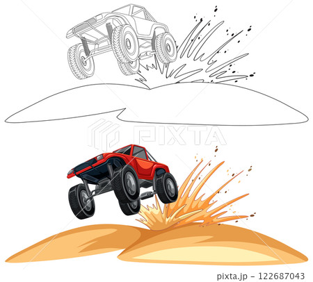 Off-Road Car Jumping Over Sand 122687043