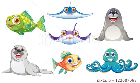 Colorful Sea Creatures Illustration 122687065