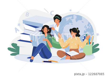 Students Reading Book Together Illustration concept on white background 122687085