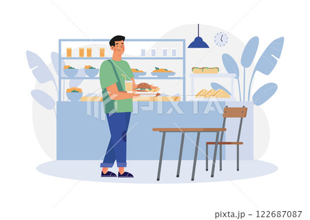 Boy Collecting Food From School Food Canteen Boy Collecting Food From School Food Canteen 122687087