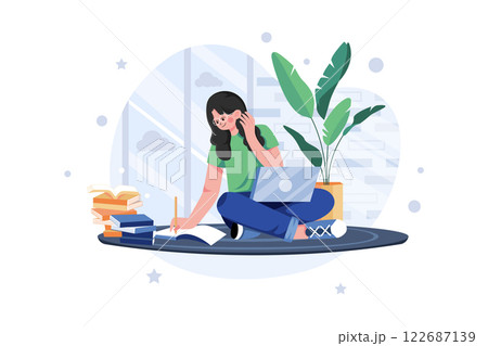Woman Working At Home Illustration concept. A flat illustration isolated on white background 122687139