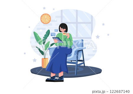 Woman Working On A Tablet While Drinking Coffee 122687140