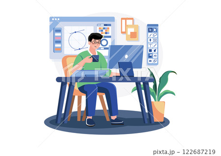 Graphic Designer crafting visual concepts on computer 122687219