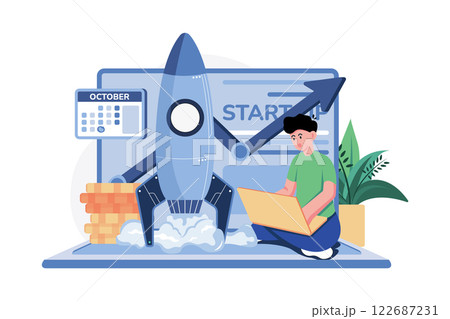 Online Business Startup Illustration concept. A flat illustration isolated on white background 122687231