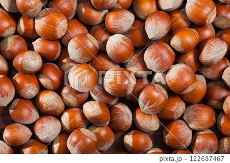 Hazelnuts as background closeup 122687467