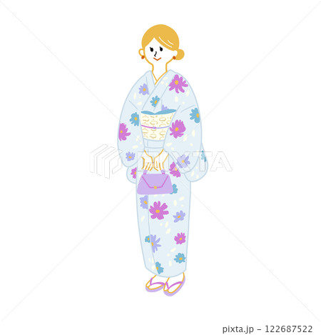花柄の着物を着た女性 122687522
