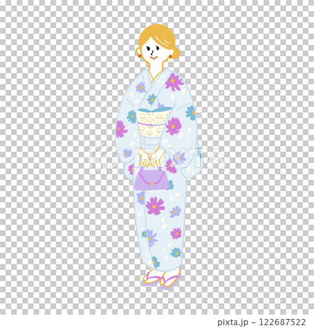 花柄の着物を着た女性 122687522