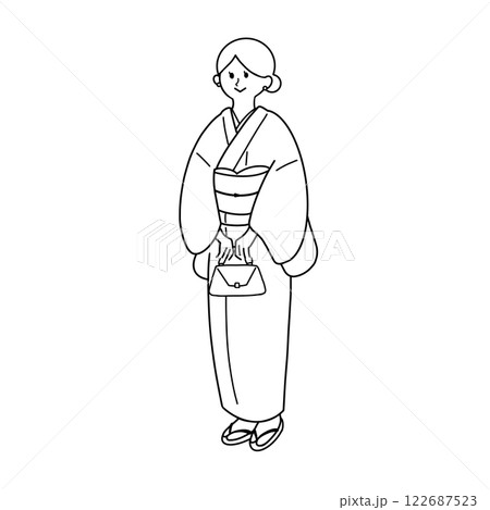 着物を着た女性の線画 122687523